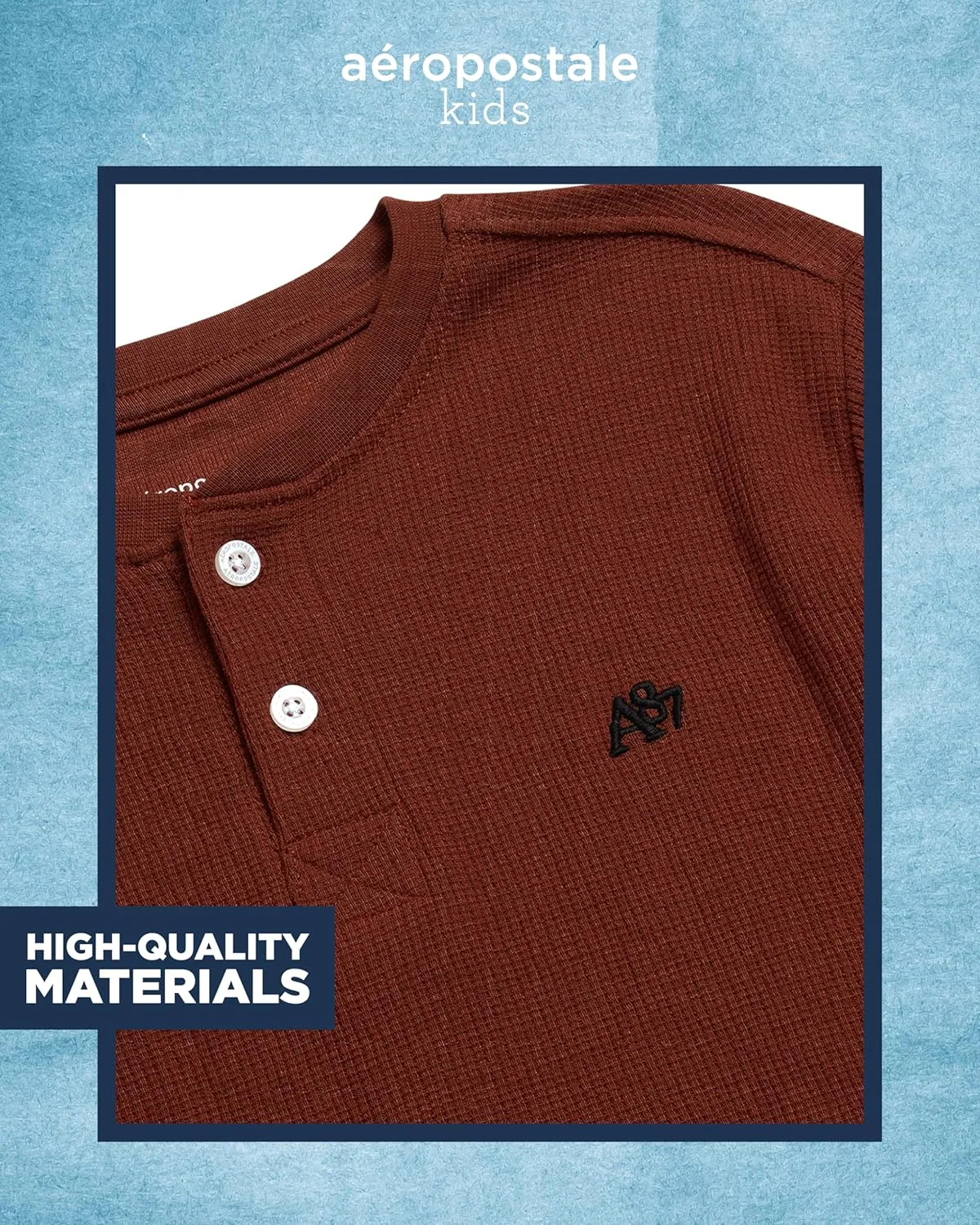 AEROPOSTALE Boys' Long Sleeve Henley Shirt - Cotton Ribbed Henley Long Sleeve Shirt - Thermal Henley Top for Boys (8-16)