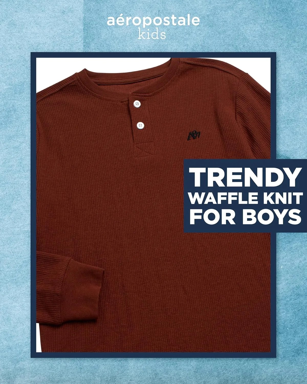 AEROPOSTALE Boys' Long Sleeve Henley Shirt - Cotton Ribbed Henley Long Sleeve Shirt - Thermal Henley Top for Boys (8-16)