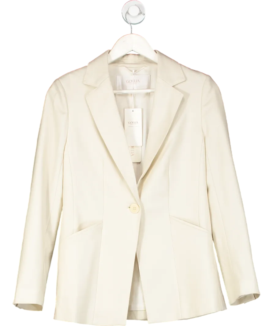Goelia Cream Worsted Wool One Button Women Blazer UK S
