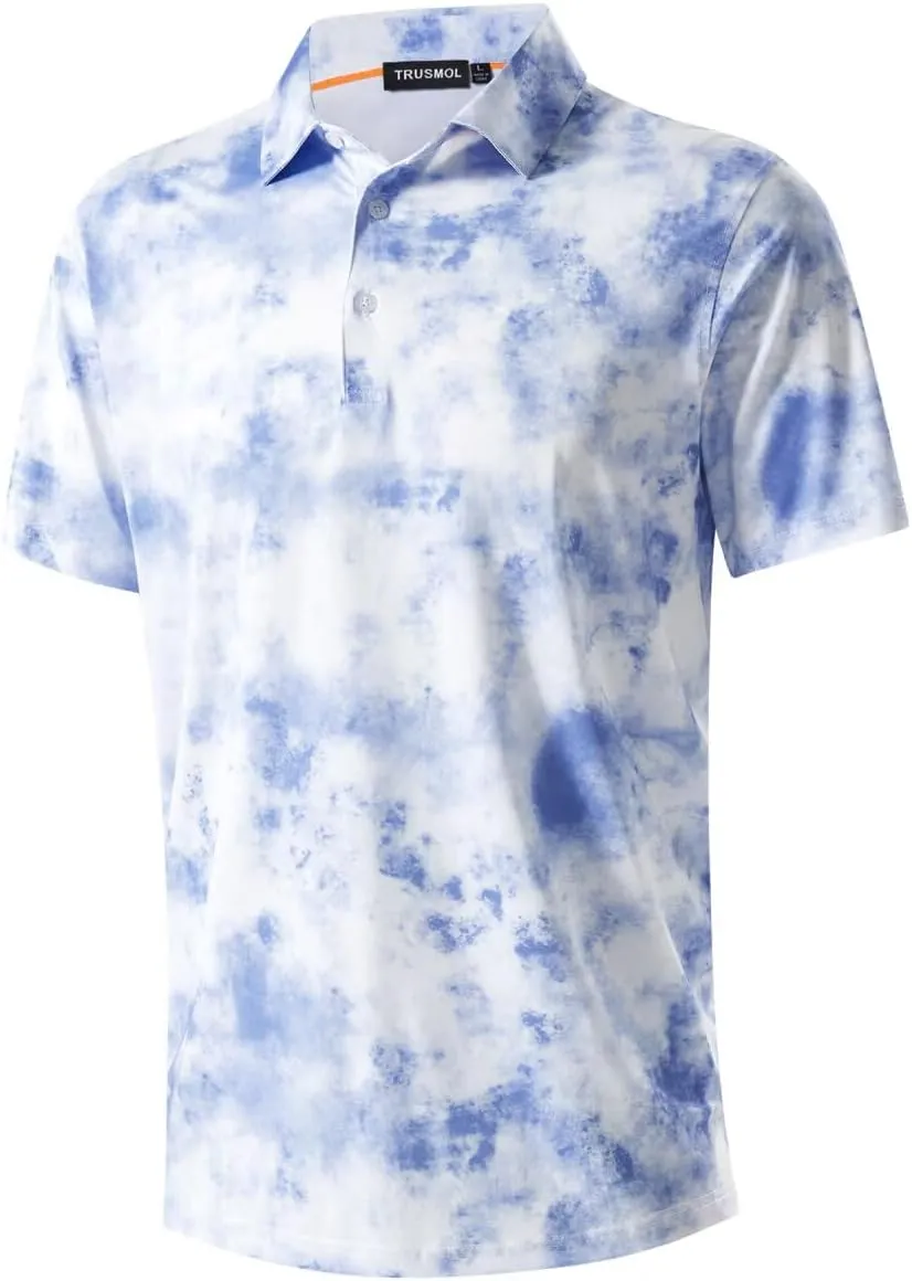Golf Shirts for Men Dry Fit Performance Print Short Sleeve Moisture Wicking Golf Polo Shirts