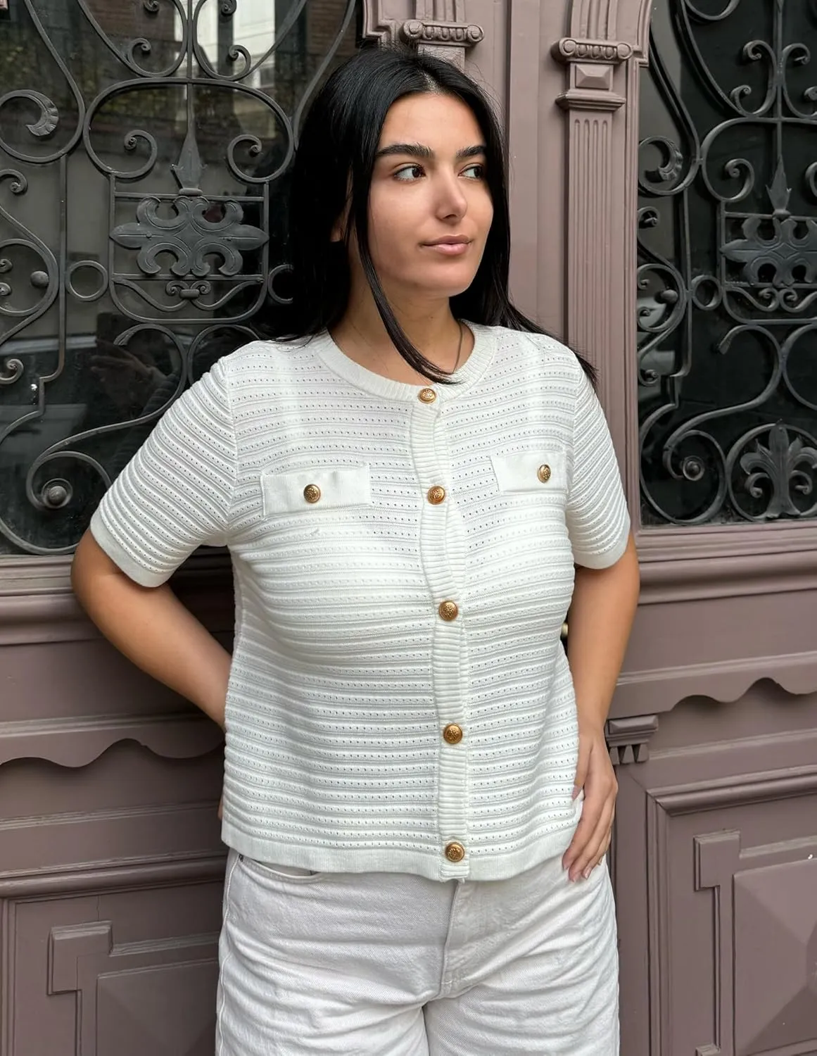GRACE KARIN Womens Cardigan Sweaters 2025 Summer Open Front Button Down Short Sleeve Textured Knitted Sweater Tops Outfit
