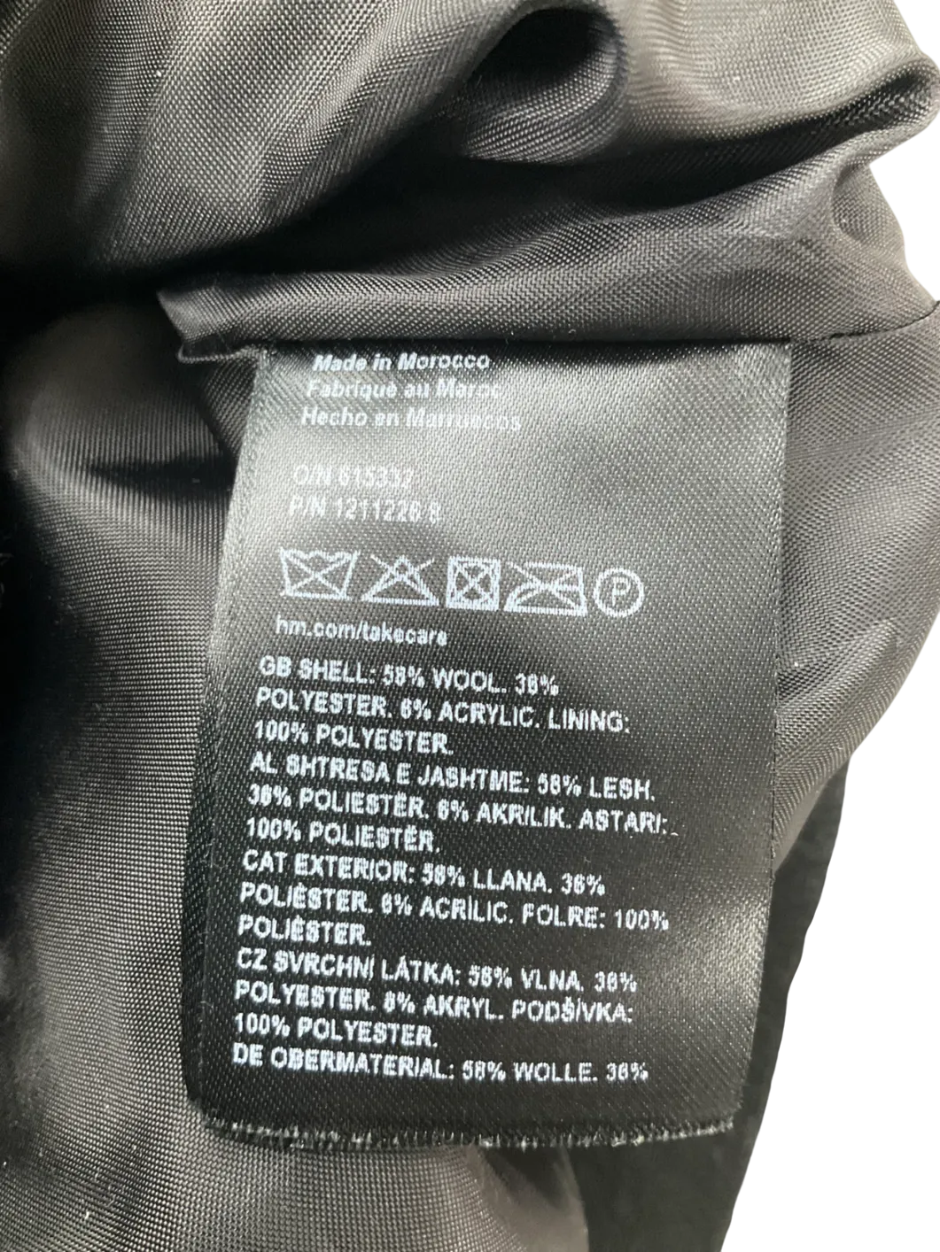 H&M Black Wool Blend Bomber Jacket UK M