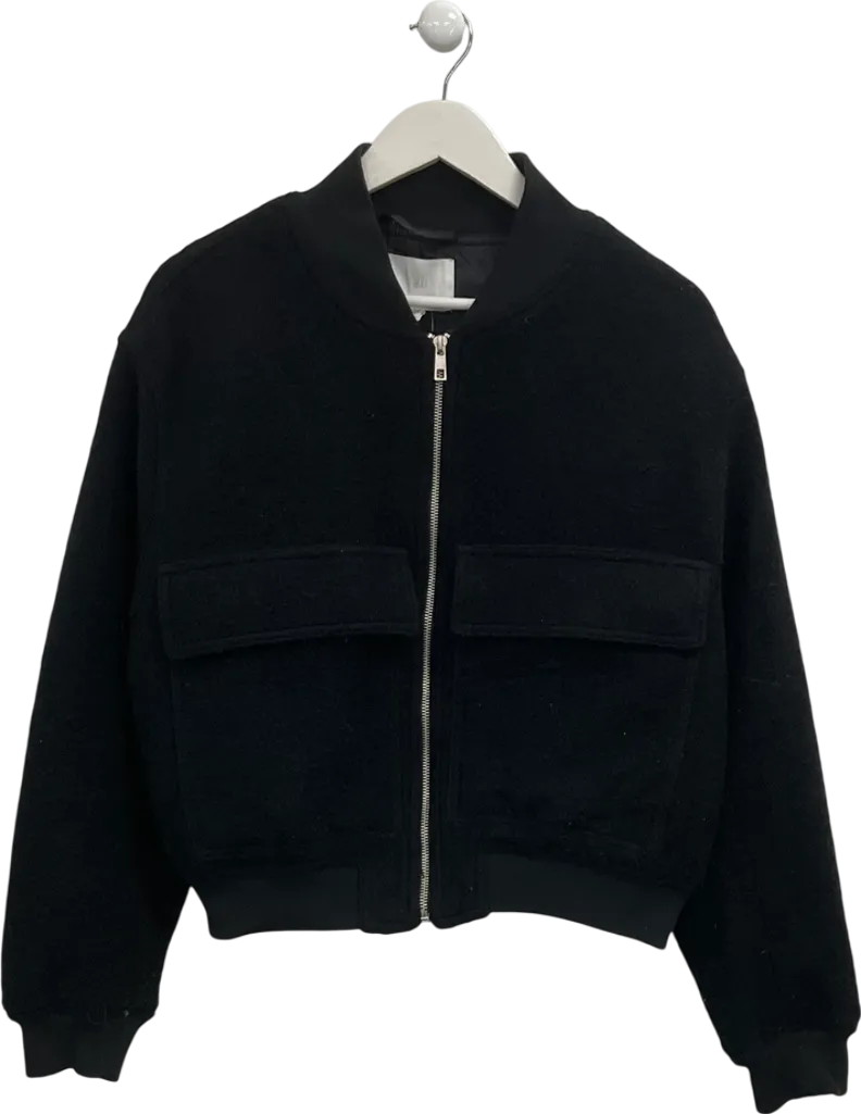 H&M Black Wool Blend Bomber Jacket UK M