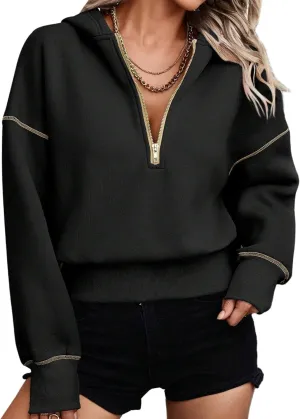 Hilinker Womens Half Zip Pullover Hoodies Cute Cropped Sweatshirts Long Sleeve Crop Tops