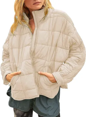 Huaqiao Womens Quilted Puffer Jackets Lightweight Zip up Short Winter Coat with Pockets