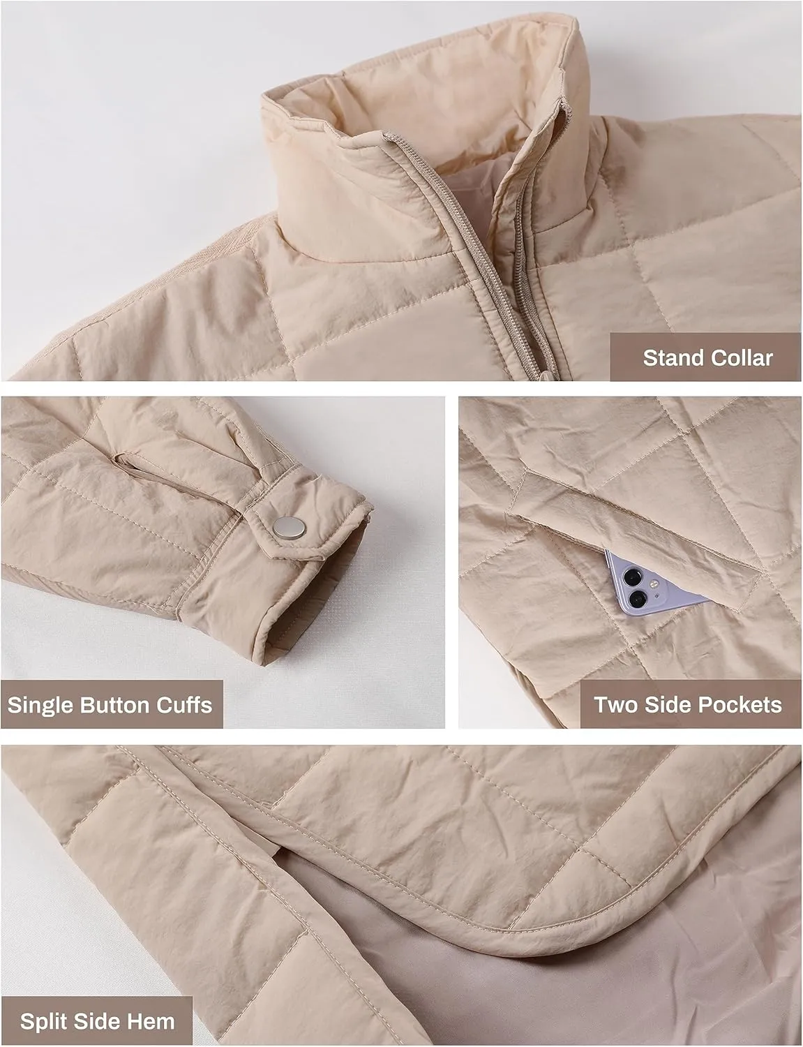 Huaqiao Womens Quilted Puffer Jackets Lightweight Zip up Short Winter Coat with Pockets