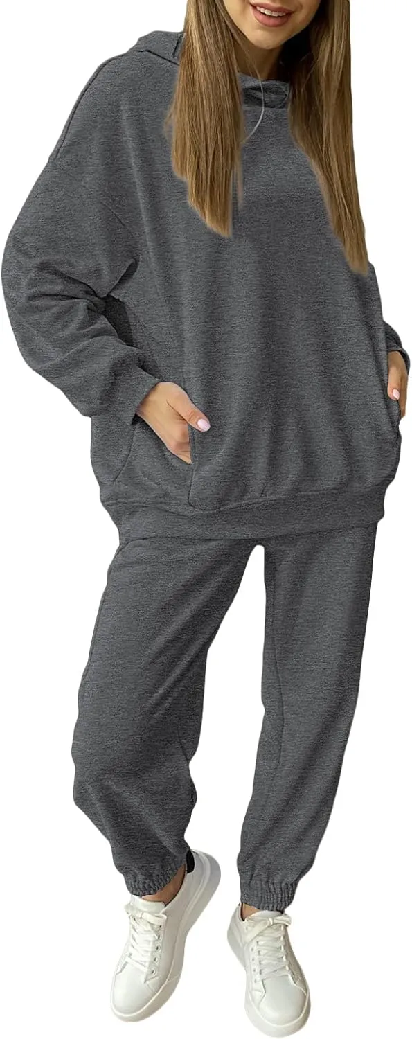 Linsery Women Hoodies Sweatsuit Long Sleeve Hooded Matching Joggers Sweatpants 2 Piece Tracksuit Sets