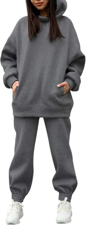 Linsery Women Hoodies Sweatsuit Long Sleeve Hooded Matching Joggers Sweatpants 2 Piece Tracksuit Sets