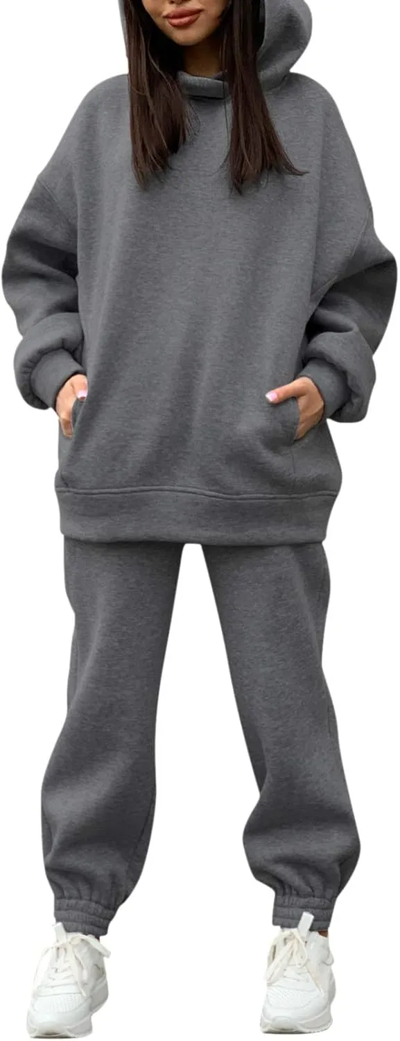 Linsery Women Hoodies Sweatsuit Long Sleeve Hooded Matching Joggers Sweatpants 2 Piece Tracksuit Sets