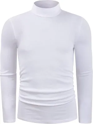 Mens Turtleneck Long Sleeve T Shirts Slim Fit Thermal Undershirt Lightweight Pullover