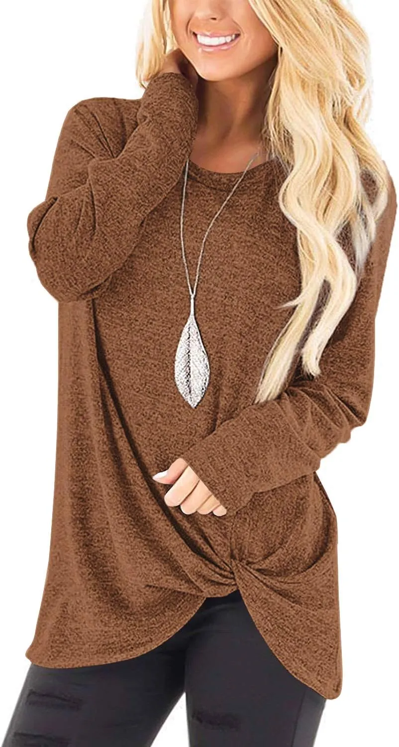 SAMPEEL Women's Tunic Tops for Leggings Casual Twist Knot Long Sleeve Tops Blouse