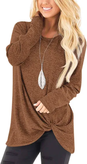 SAMPEEL Women's Tunic Tops for Leggings Casual Twist Knot Long Sleeve Tops Blouse