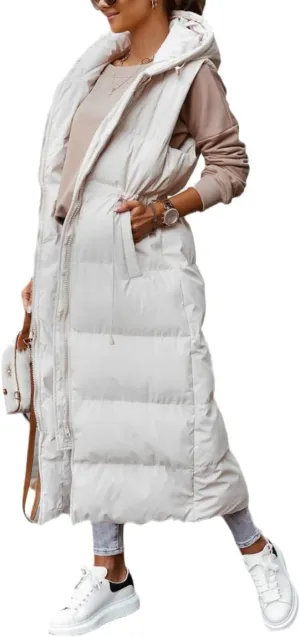 Shanfetl Women's Long Quilted Vest Hooded Maxi Length Sleeveless Puffer Vest Padded Coat Winter Outerwear