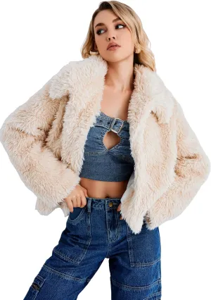 SUGAR POISON Women Winter Coats 2023 Women's Long Sleeve Fluffy Faux Fur Warm Coat Sherpa Jacket Outwear