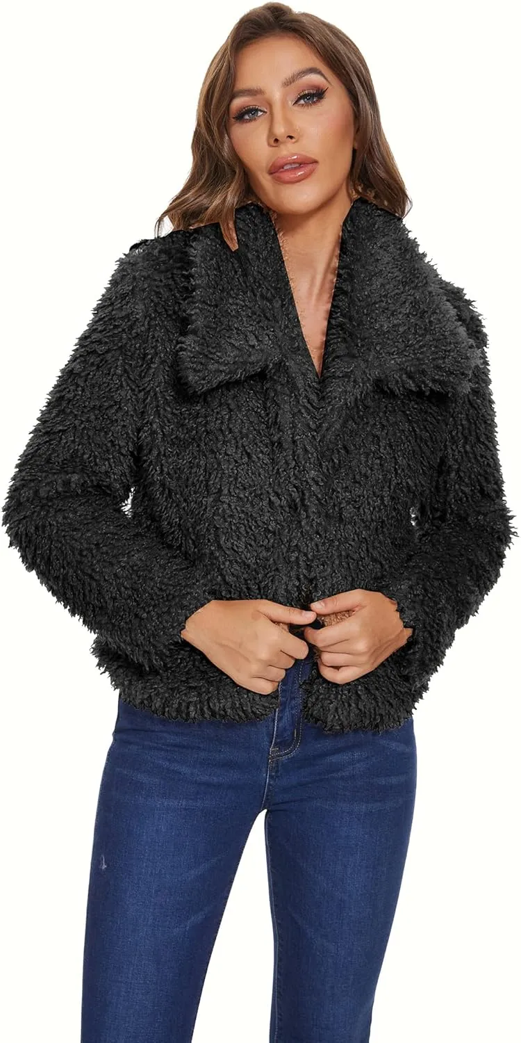 SUGAR POISON Women Winter Coats 2023 Women's Long Sleeve Fluffy Faux Fur Warm Coat Sherpa Jacket Outwear