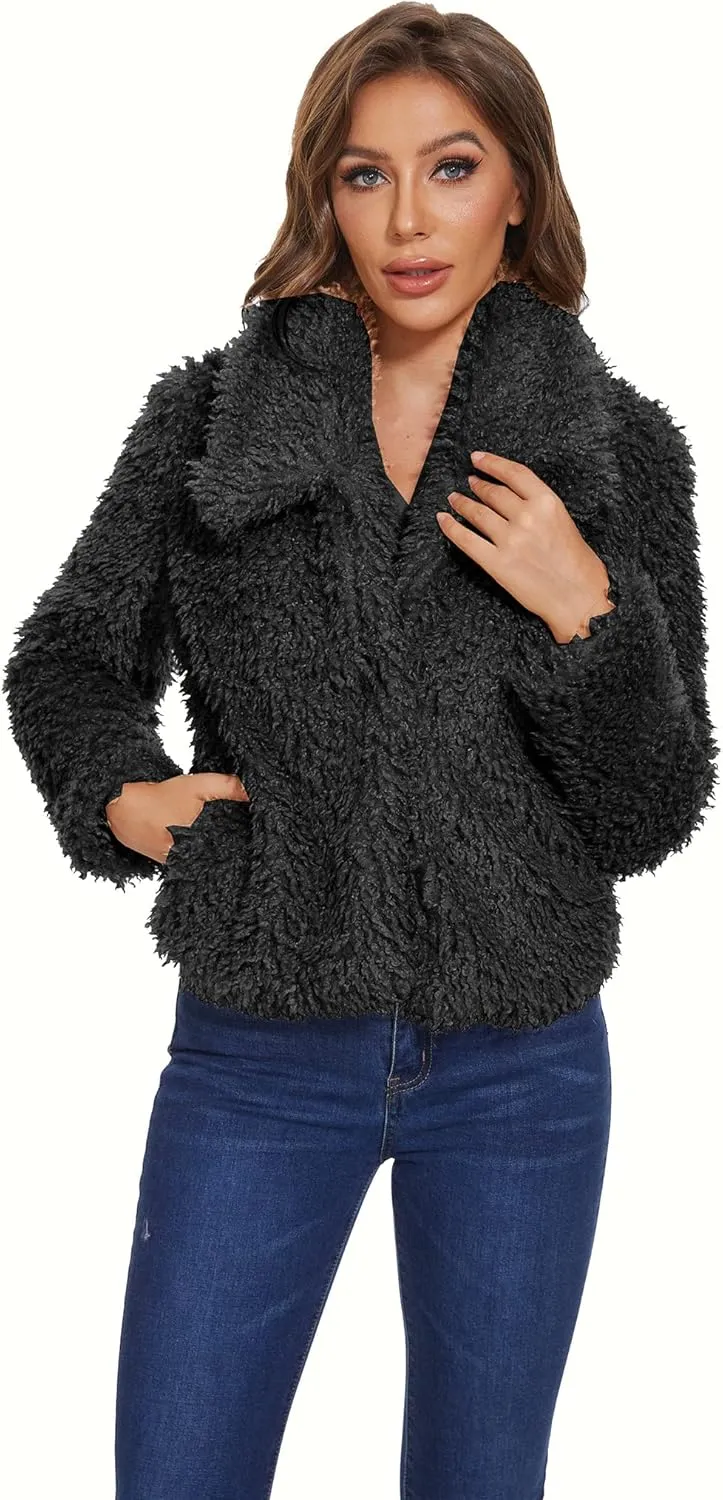 SUGAR POISON Women Winter Coats 2023 Women's Long Sleeve Fluffy Faux Fur Warm Coat Sherpa Jacket Outwear