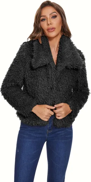 SUGAR POISON Women Winter Coats 2023 Women's Long Sleeve Fluffy Faux Fur Warm Coat Sherpa Jacket Outwear