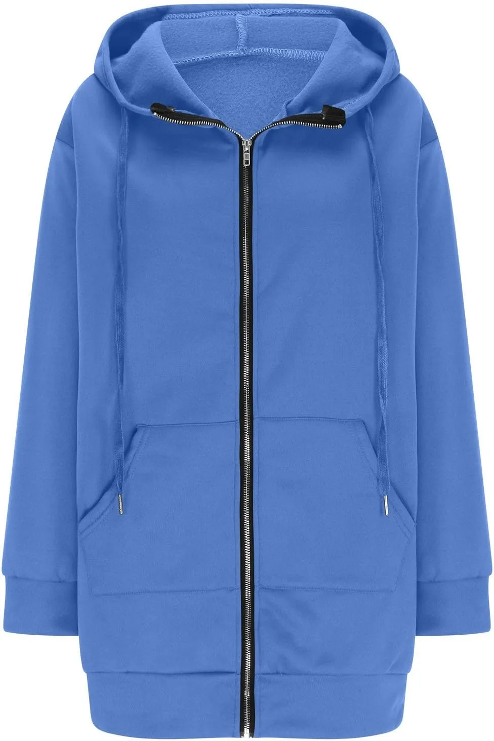 Womens Longline Hoodie Fall Winter Full Zip up Drawstring Sweatshirt Ladies Knee Length Pullover Hooded Jacket Pocket
