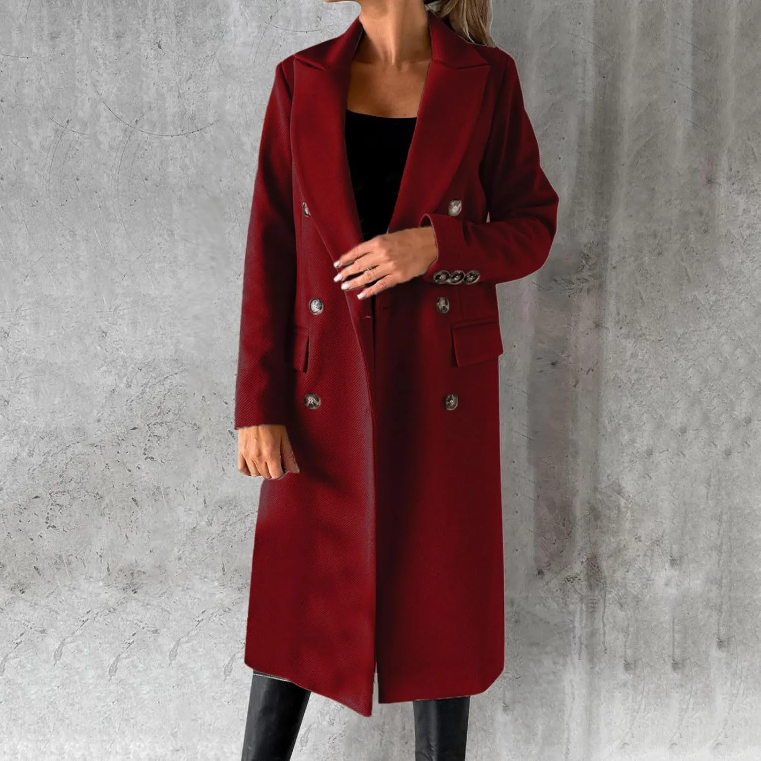 Wool Blend Coats for Women Elegant Double Breasted Long Pea Coats Fall Fashion Winter Notched Lapel Jackets Overcoat