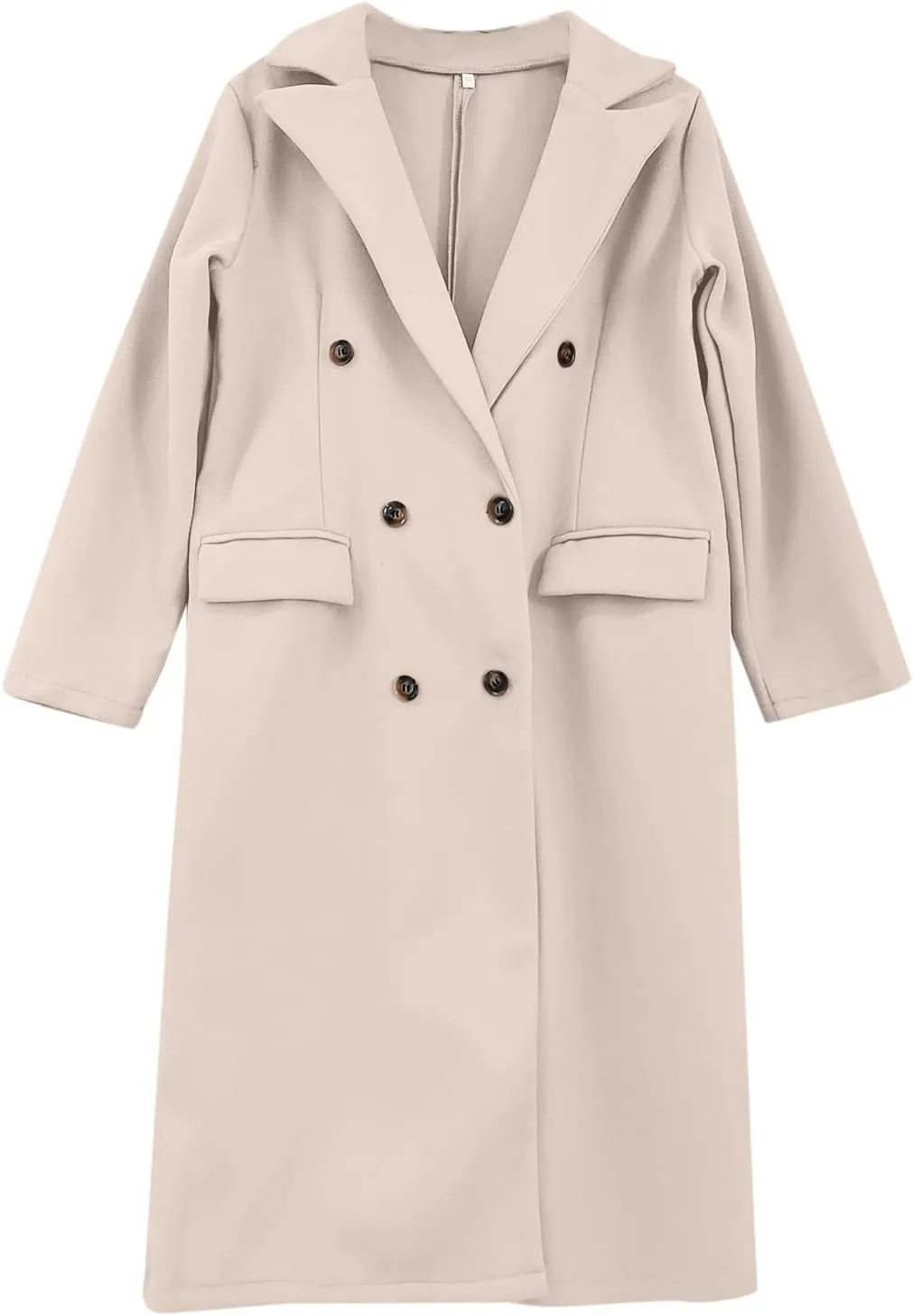 Wool Blend Coats for Women Elegant Double Breasted Long Pea Coats Fall Fashion Winter Notched Lapel Jackets Overcoat
